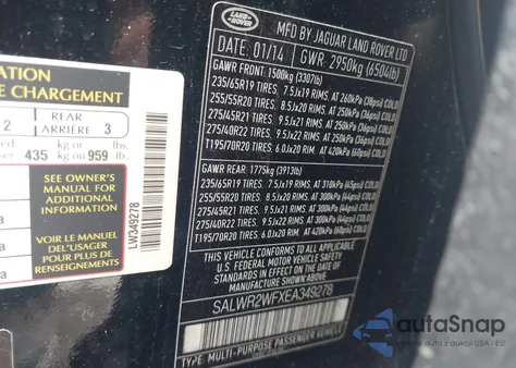 2014 Land Rover Range Rover Sport 3.0L V6 Supercharged Hse z USA, uszkodzony, nr VIN SALWR2WFXEA349278